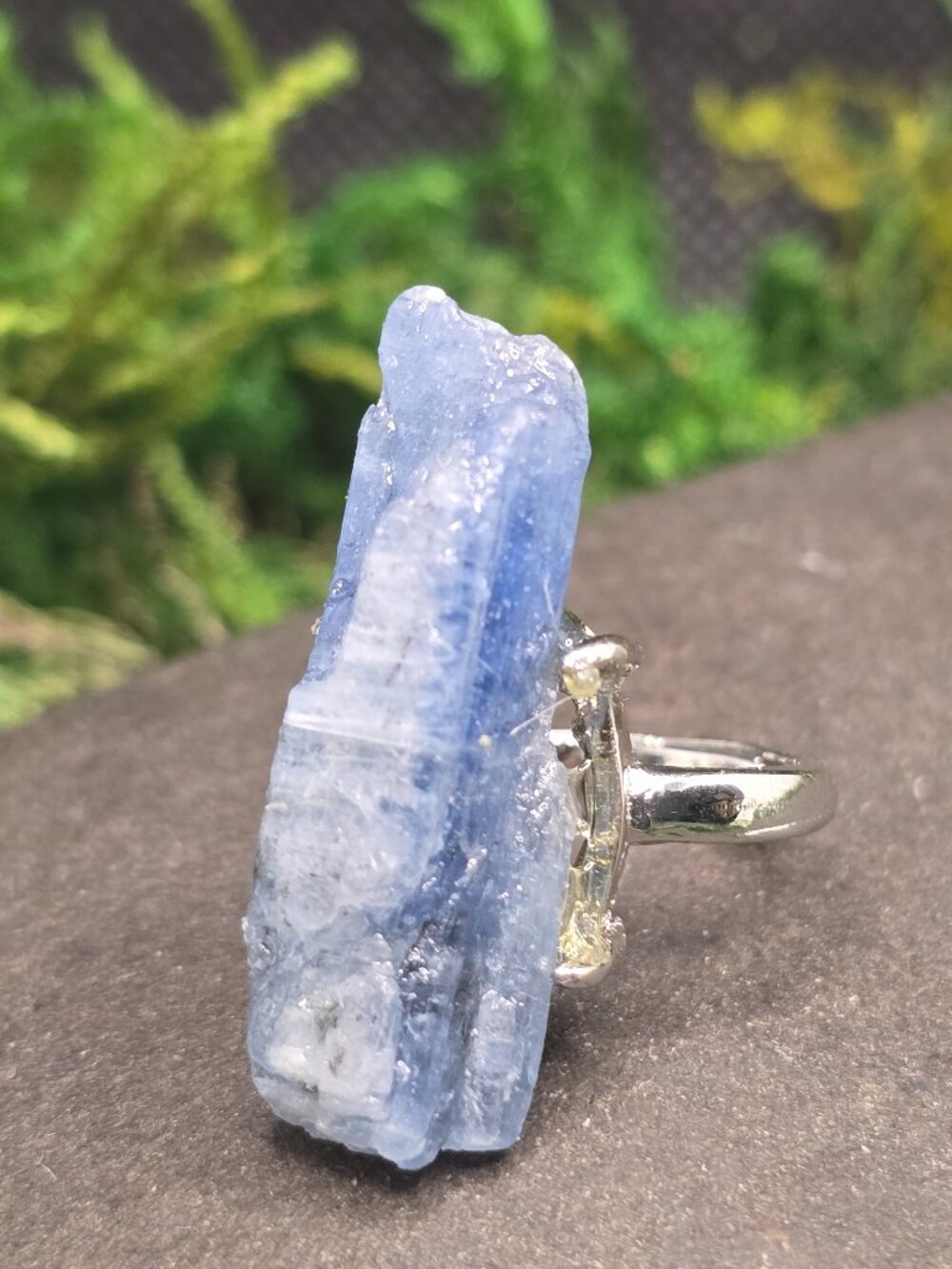 Raw Blue Kyanite Adjustable Ring Size 6-10 Silver Tone Crystal Jewelry
